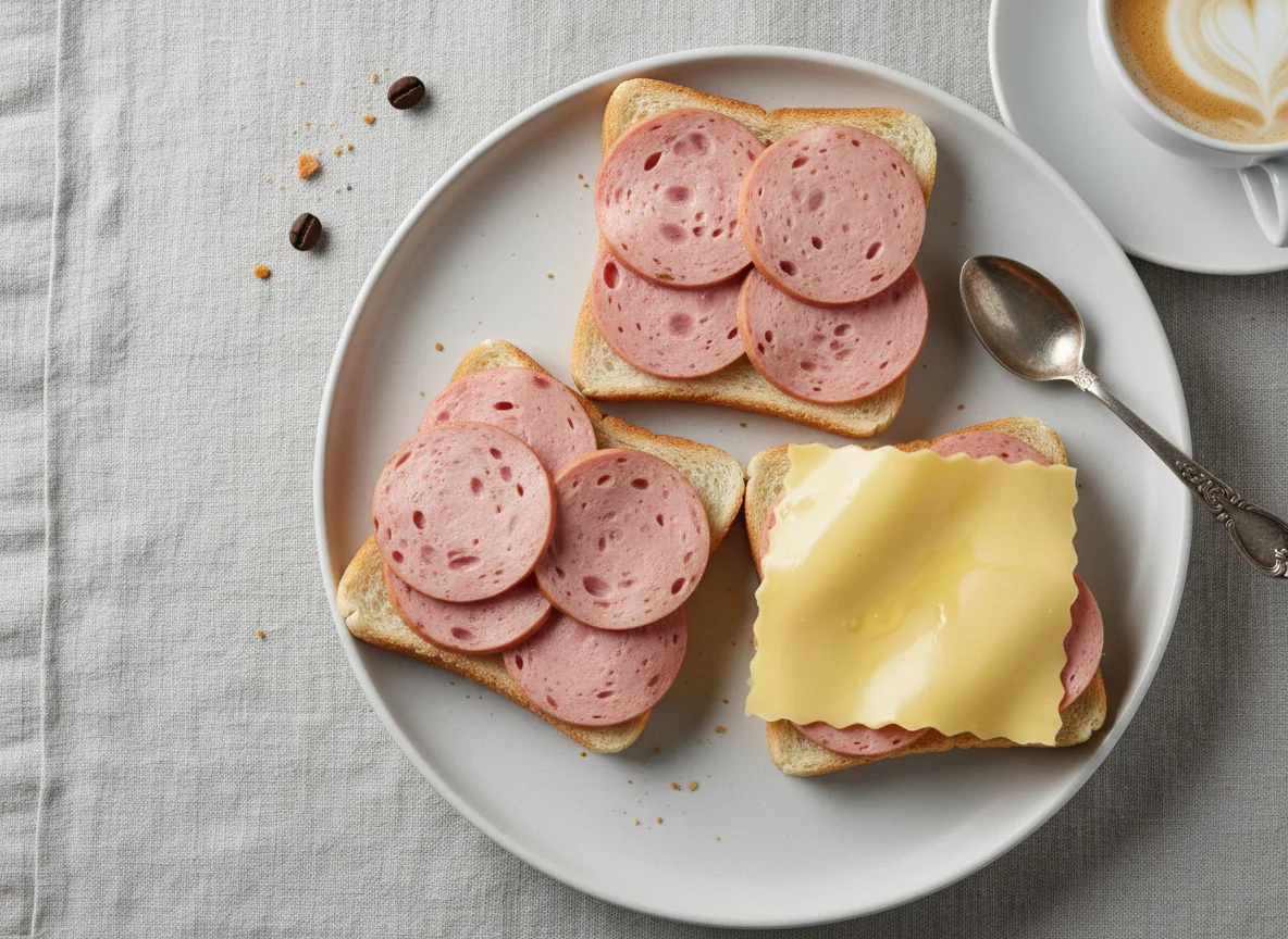 Бутерброды с колбасой и сыром с кофе photo