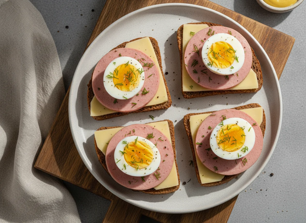 Бутерброды с колбасой, сыром и вареное яйцо photo