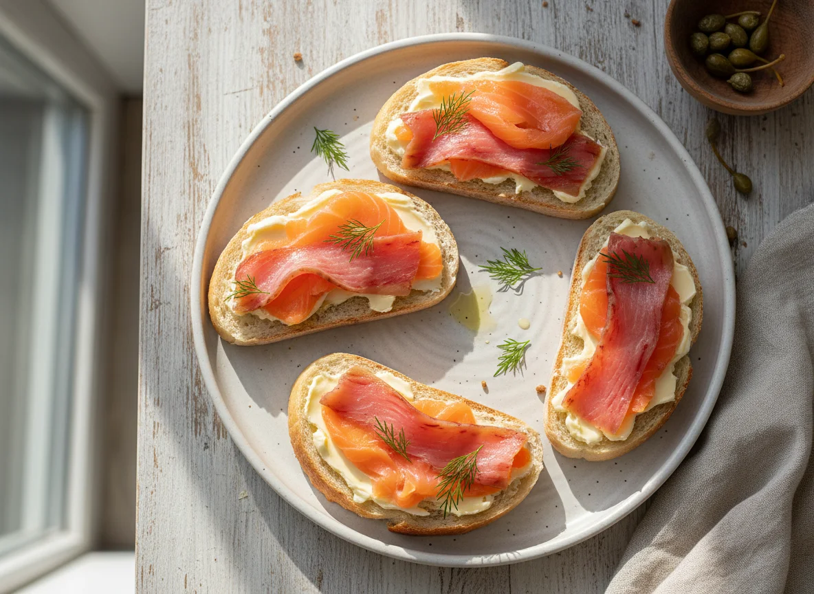 Бутерброды с красной рыбой и маслом photo