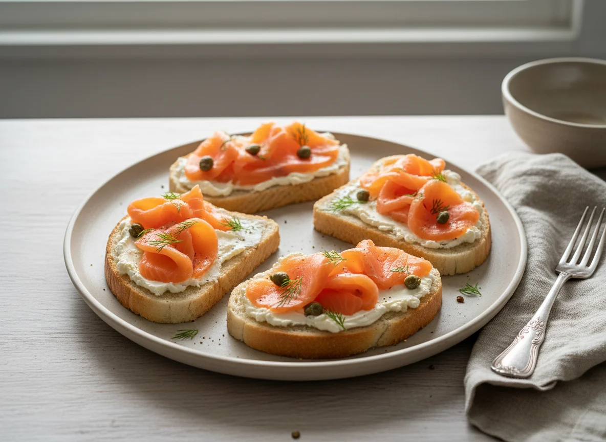 Бутерброды с красной рыбой и сливочным сыром photo