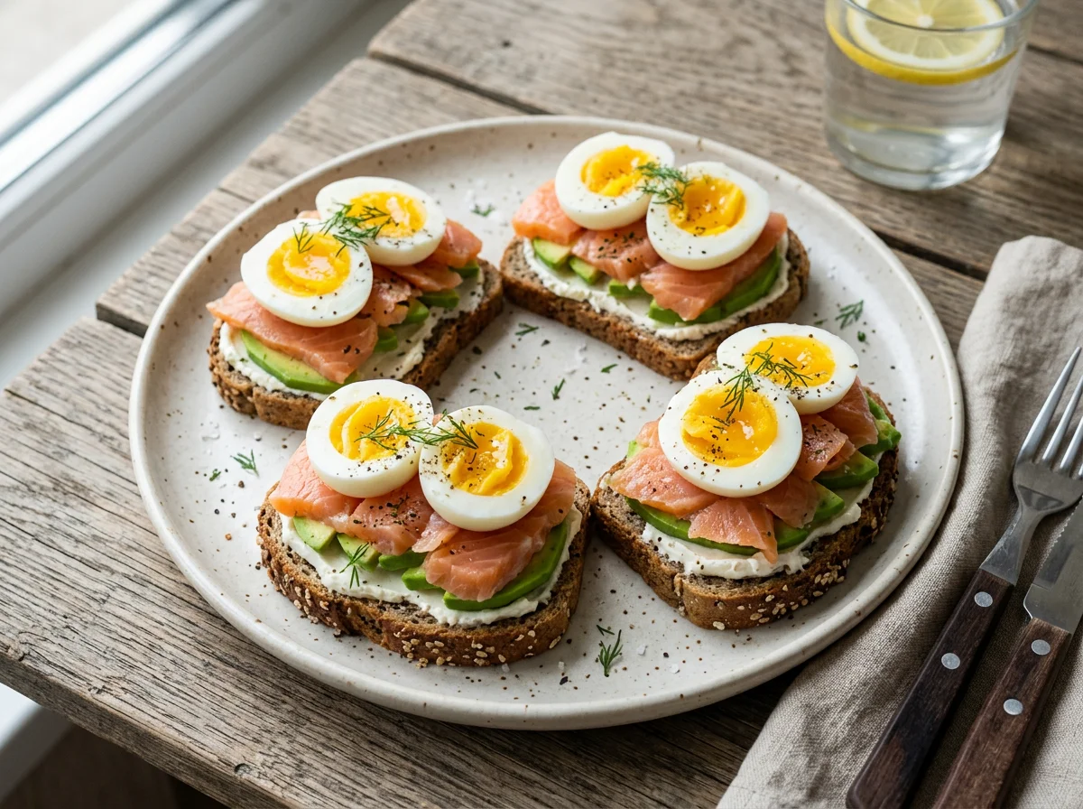 Бутерброды с лососем и яйцо photo
