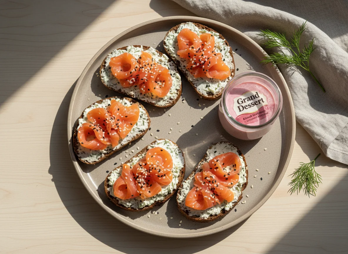 Бутерброды с лососем и десерт photo