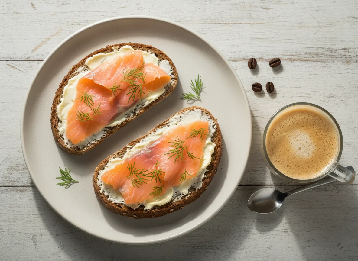 Бутерброды с лососем и кофе photo