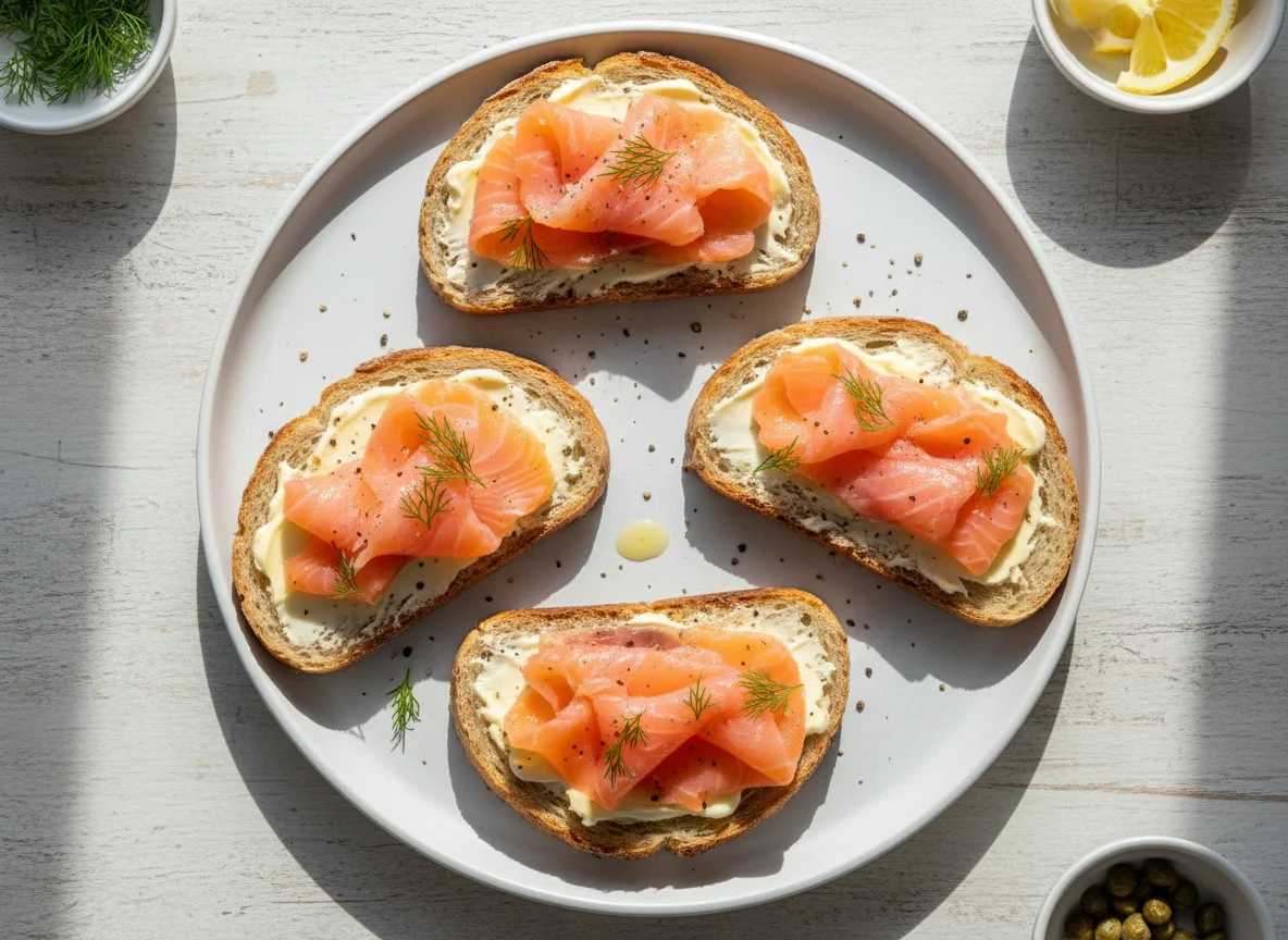 Бутерброды с лососем и маслом photo
