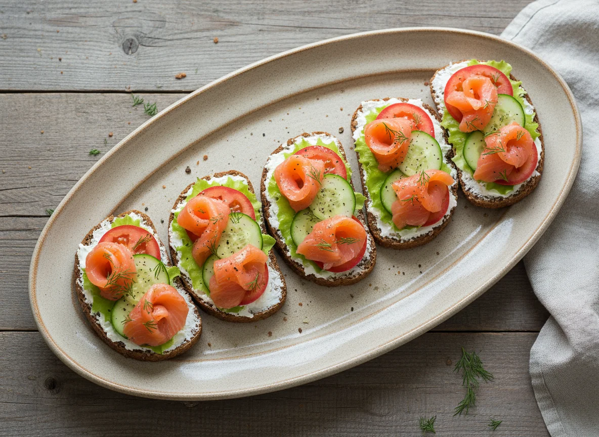 Бутерброды с лососем и овощами photo