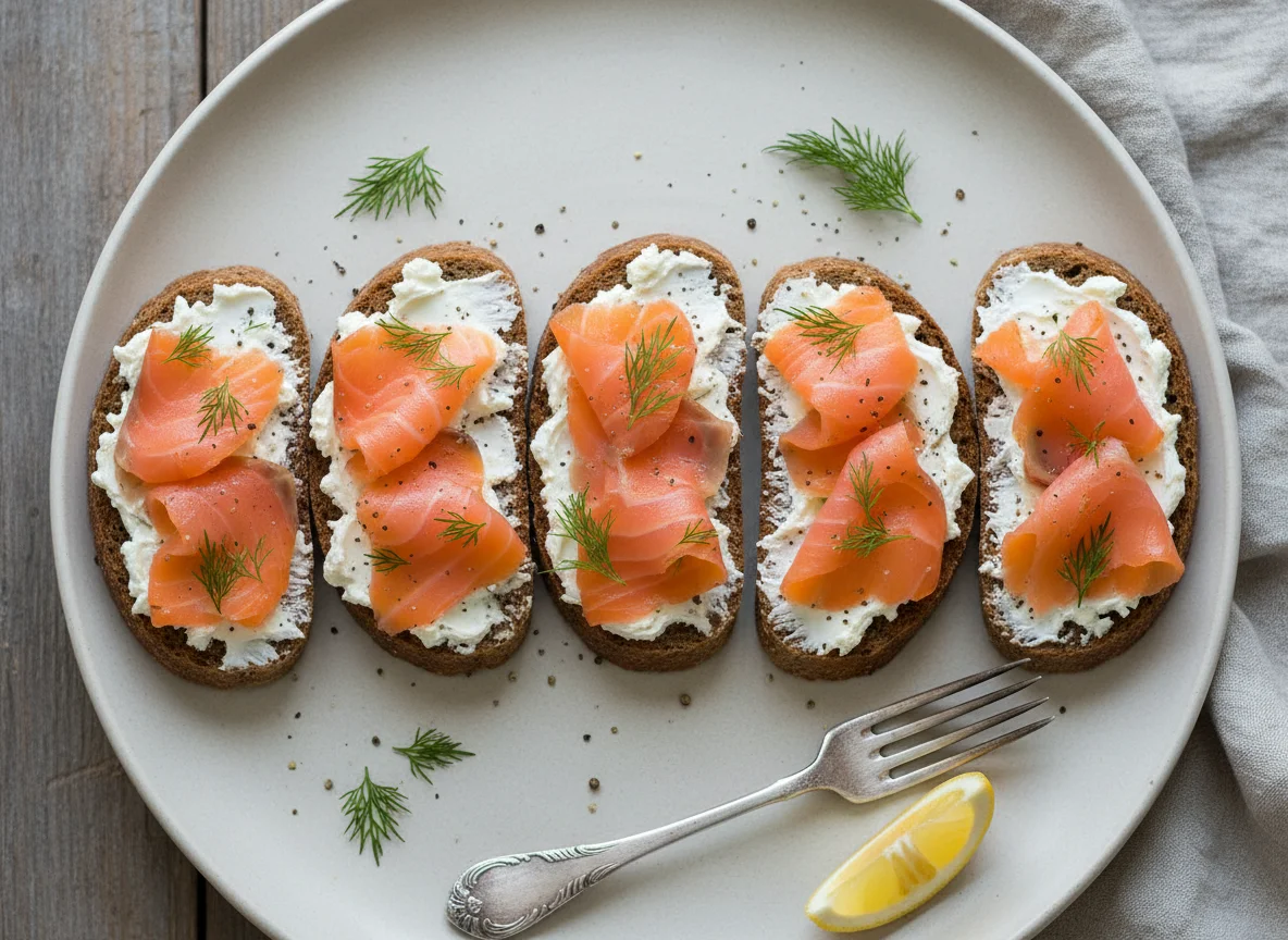 Бутерброды с лососем и сливочным сыром photo