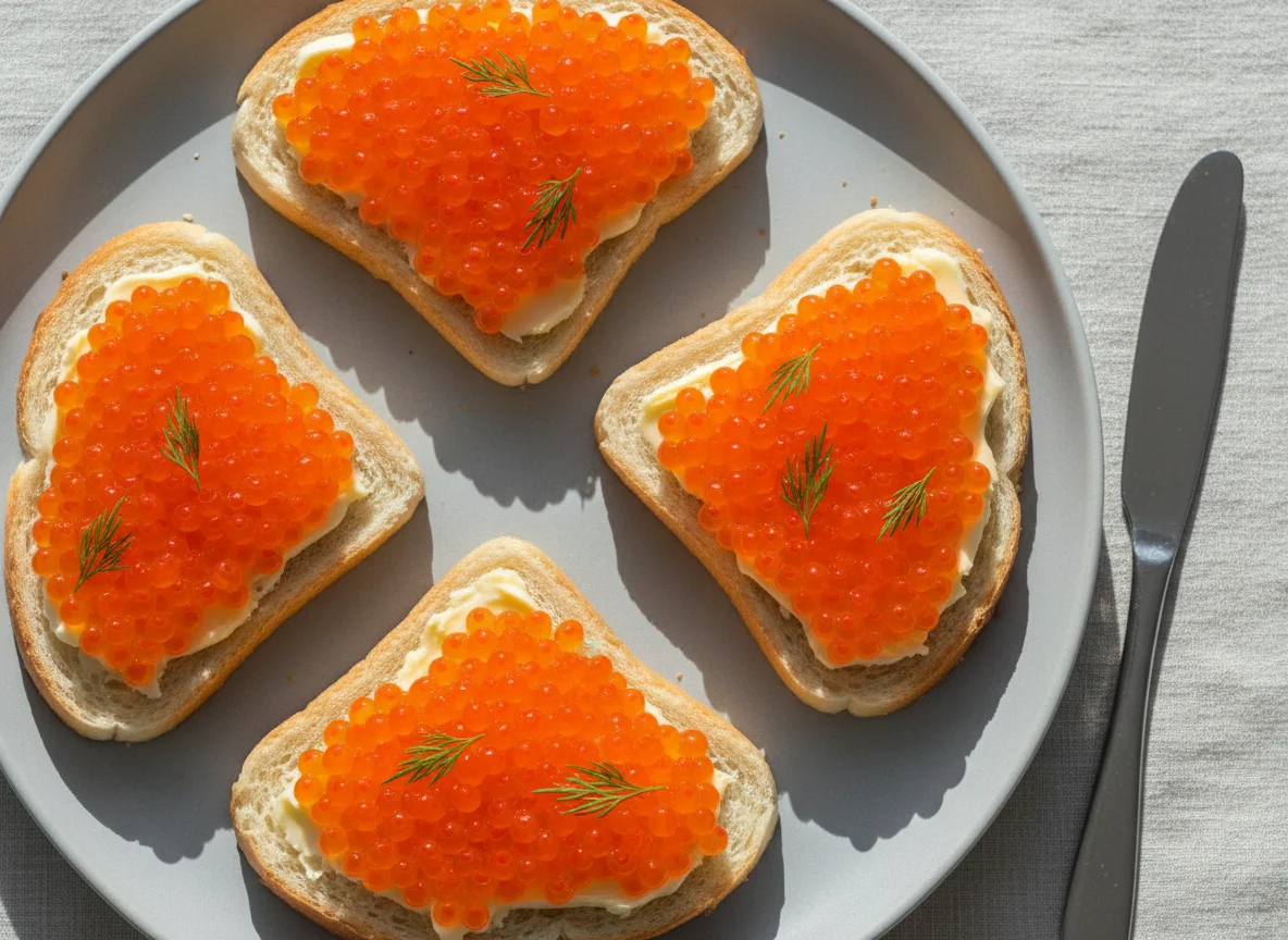 Бутерброды с маслом и икрой photo