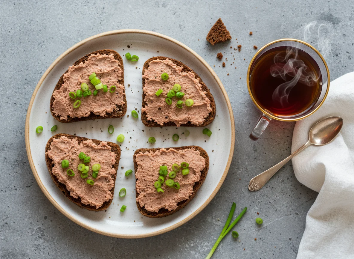 Бутерброды с паштетом и чай photo