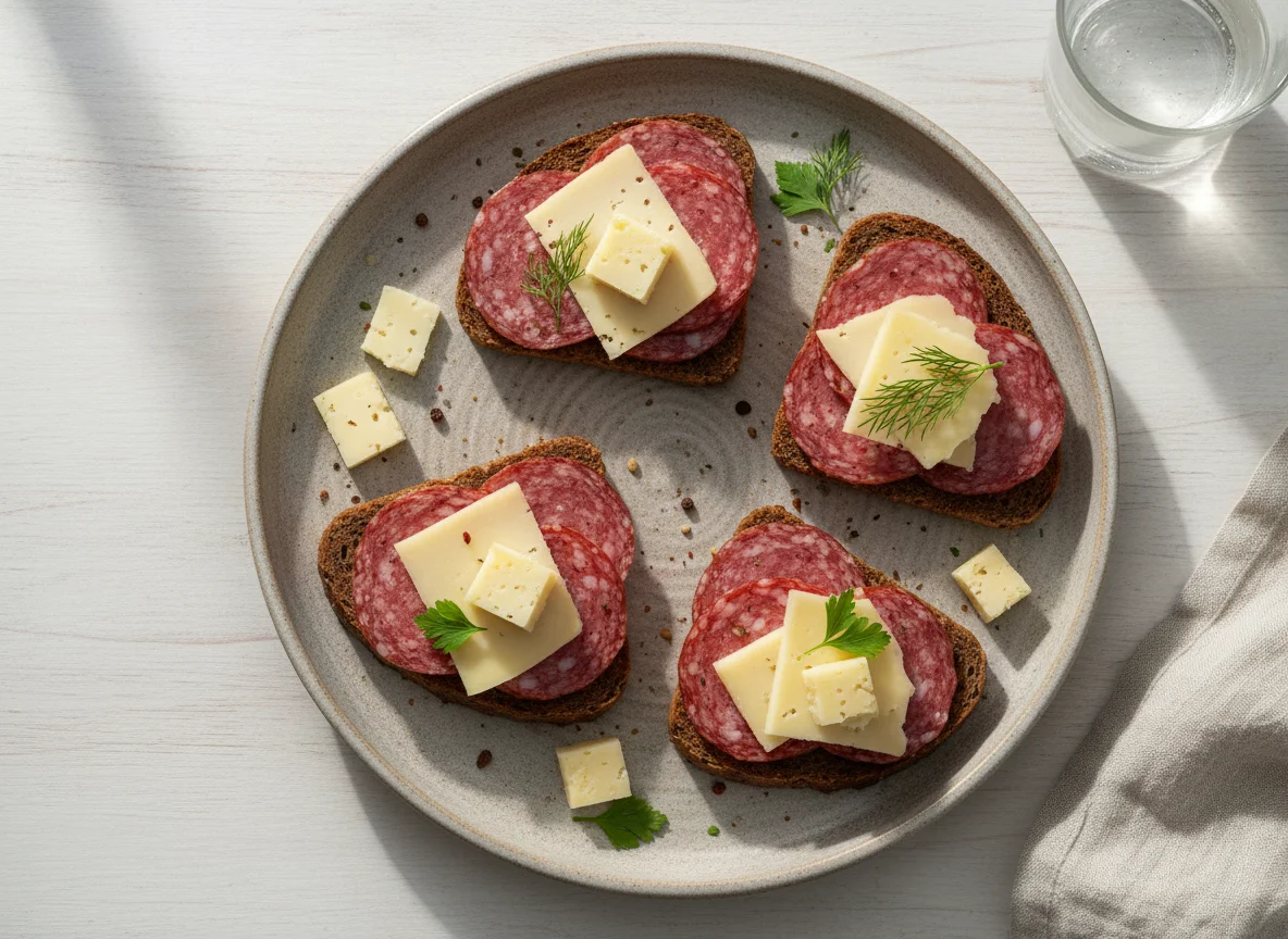 Бутерброды с салями и сыром photo