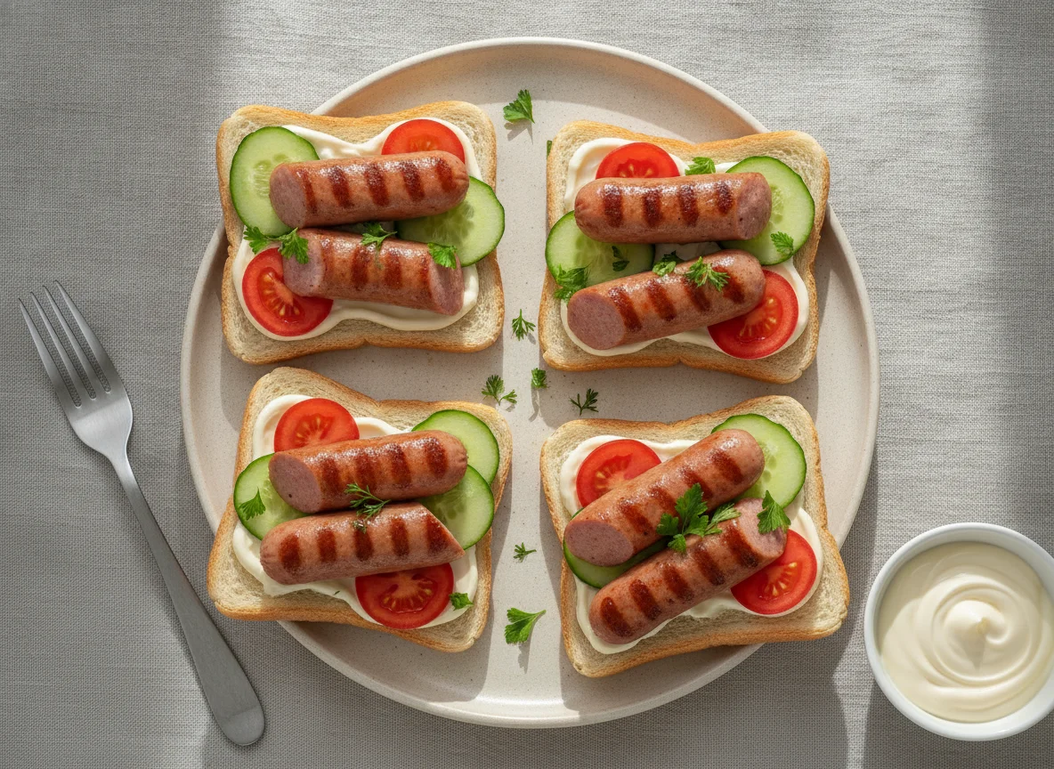 Бутерброды с сосисками и огурцом photo