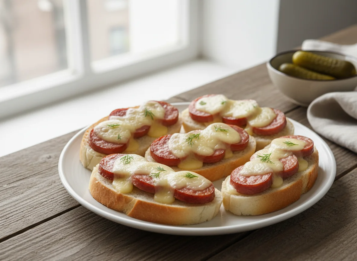 Бутерброды с сосисками и сыром photo