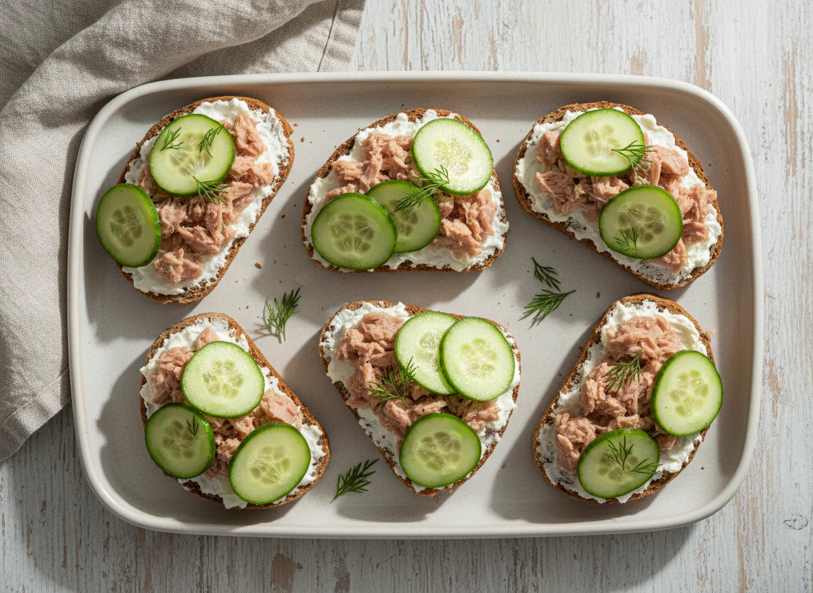 Бутерброды с тунцом и огурцы photo