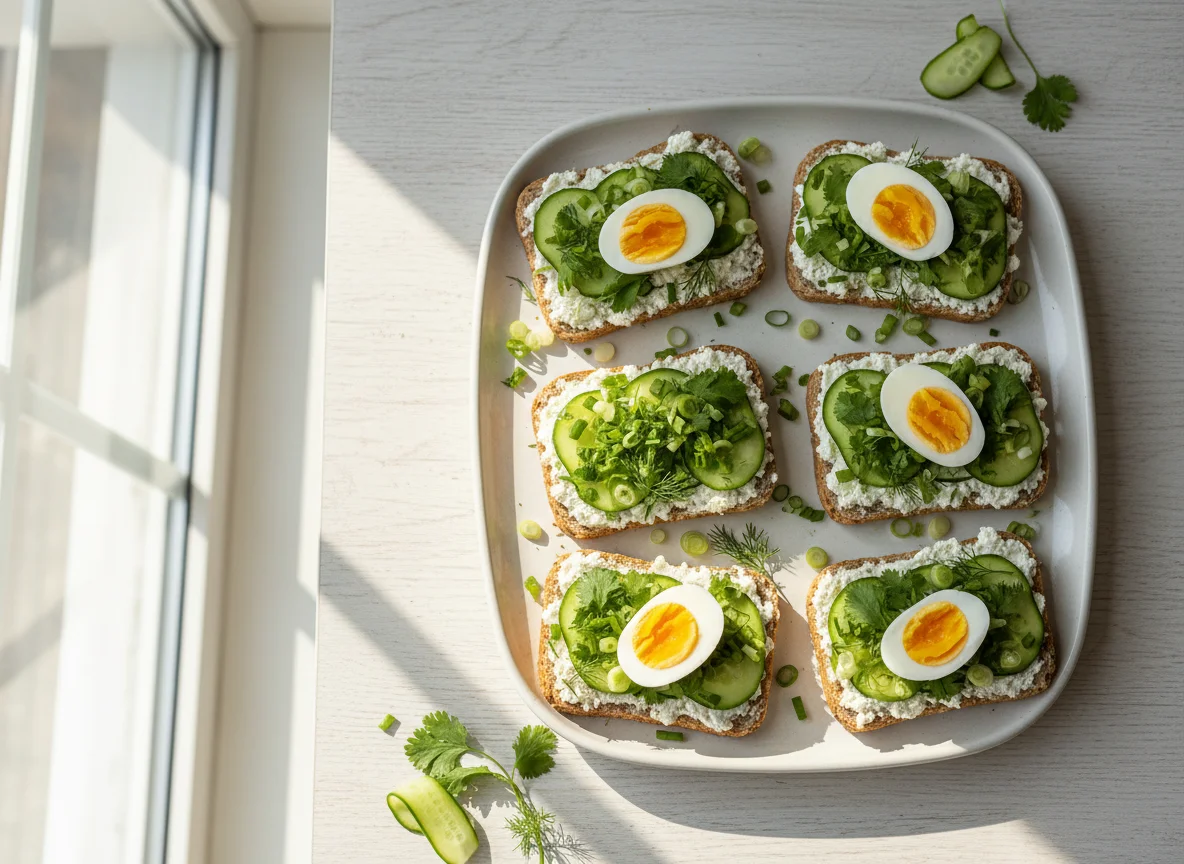 Бутерброды с творогом, зеленью и яйцом photo