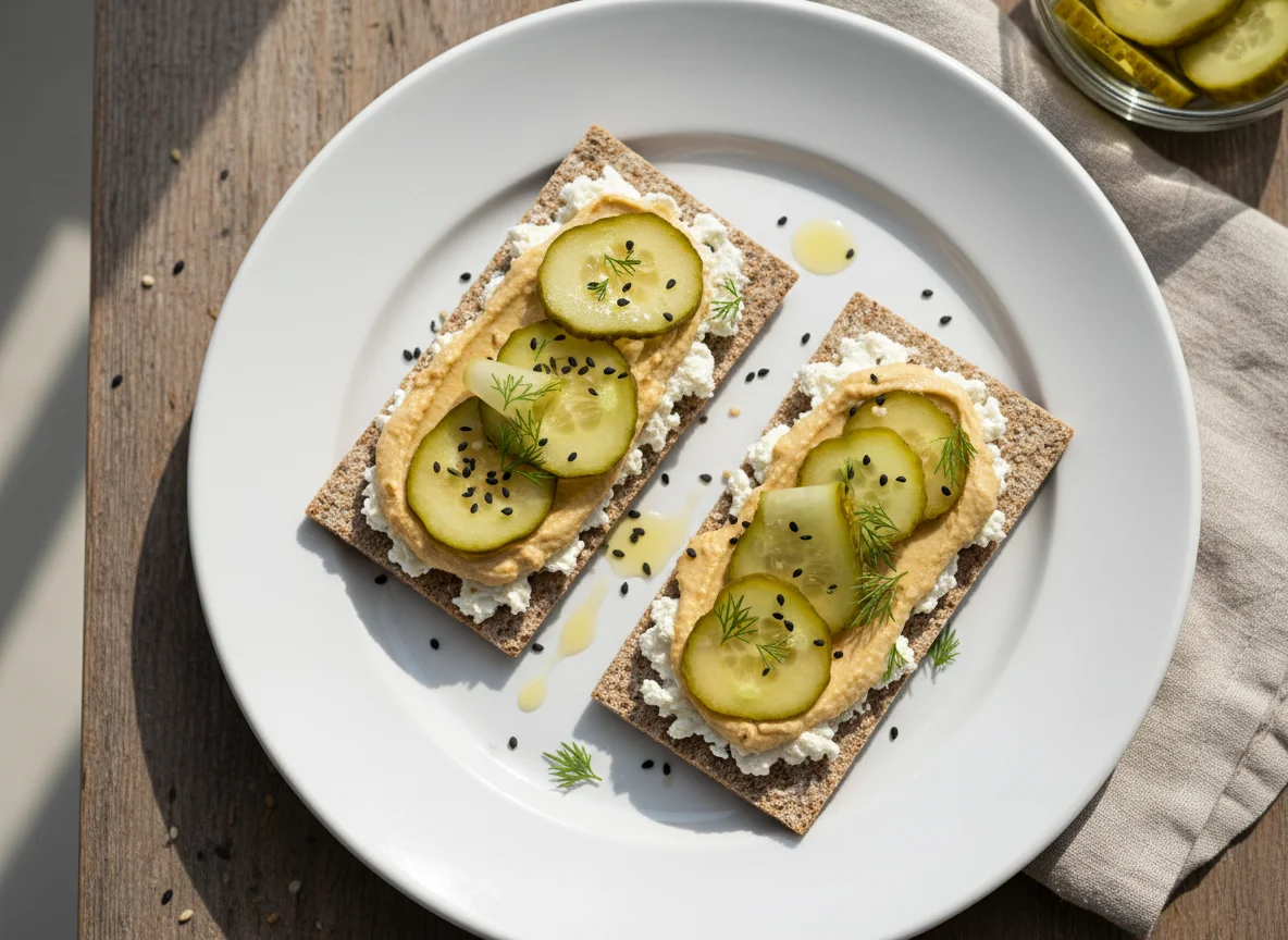 Бутерброды с творожным сыром, хумусом и огурцами photo