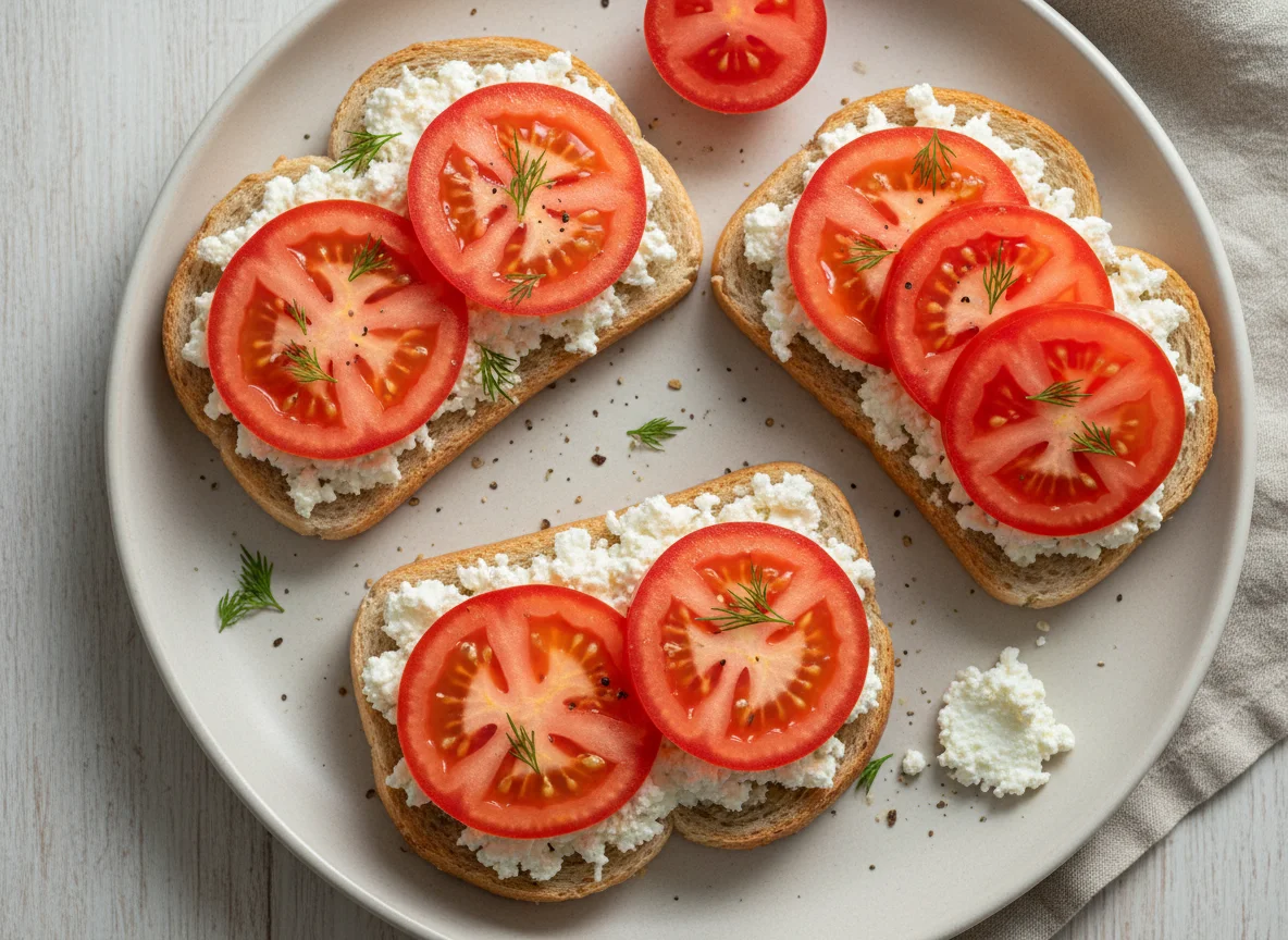 Бутерброды с творожным сыром и помидорами photo