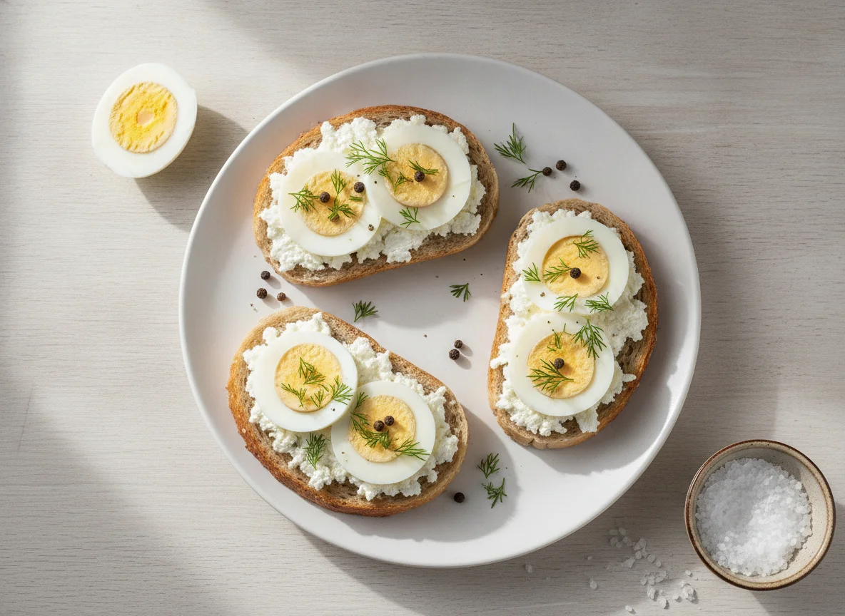Бутерброды с творожным сыром и вареные яйца photo