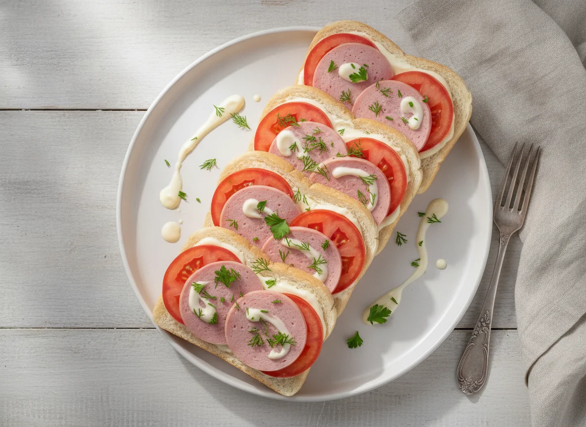 Бутерброды с вареной колбасой и помидорами photo