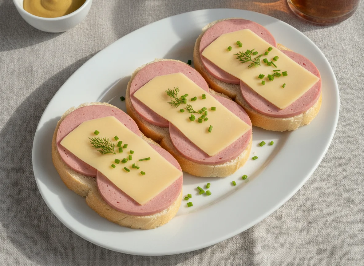Бутерброды с вареной колбасой и сыром photo
