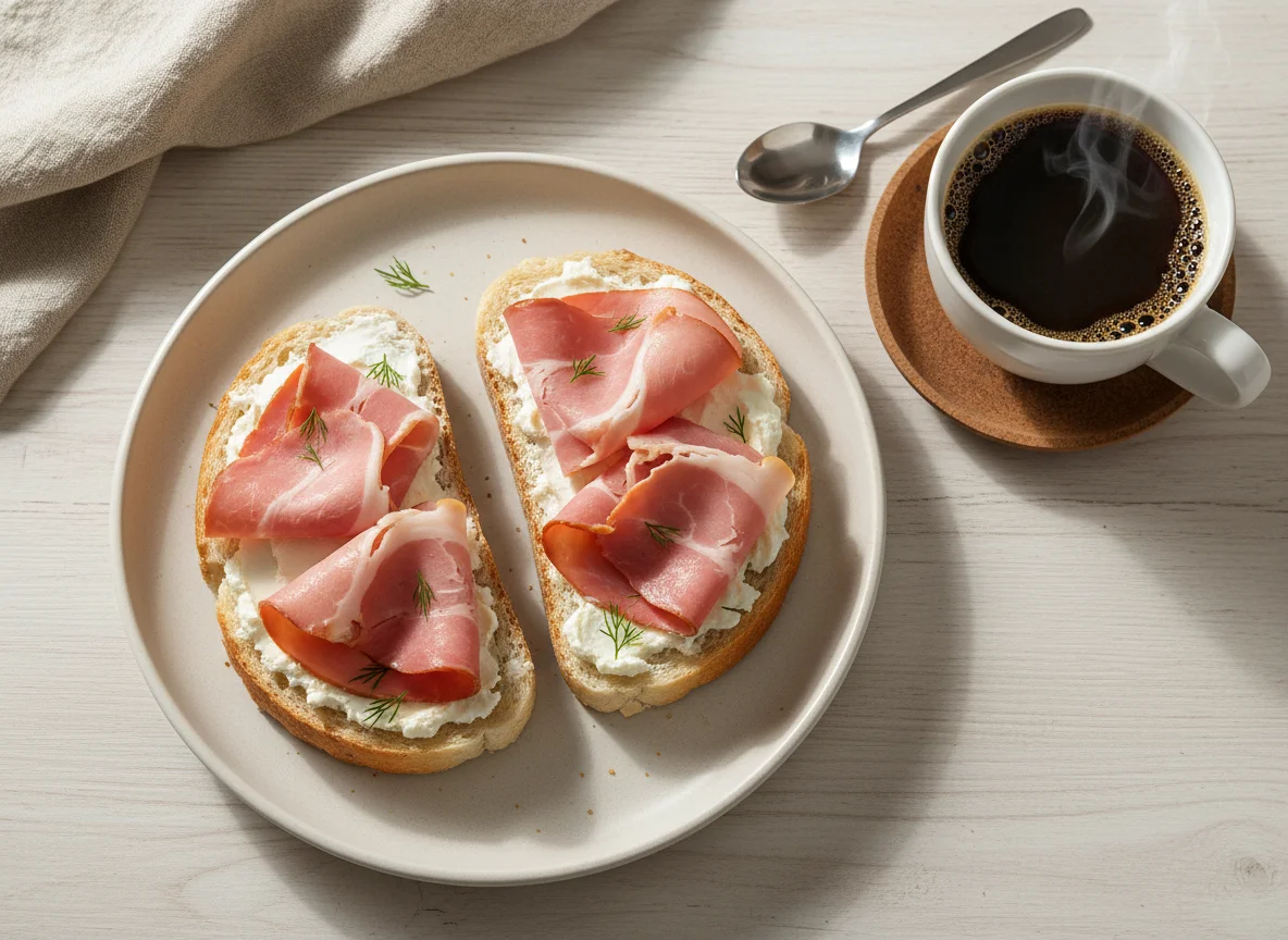 Бутерброды с ветчиной и кофе photo