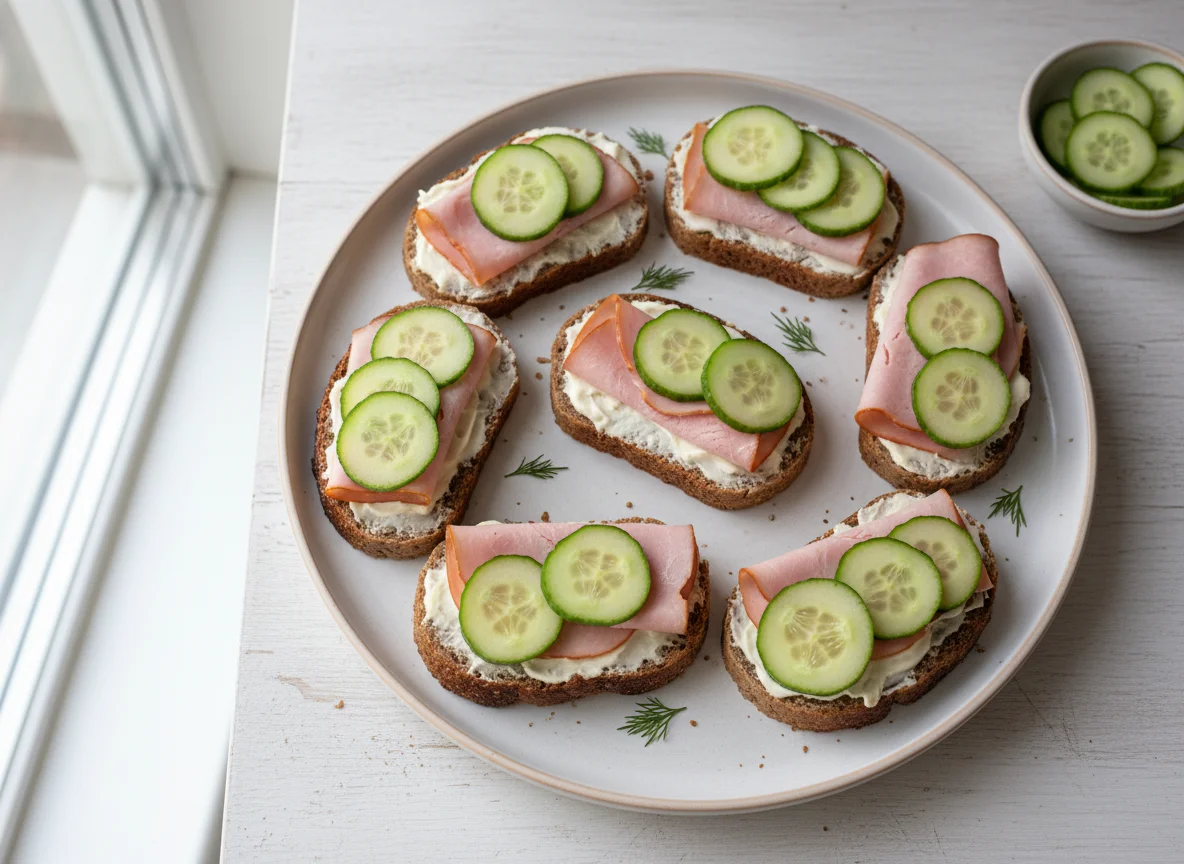 Бутерброды с ветчиной и огурцом photo