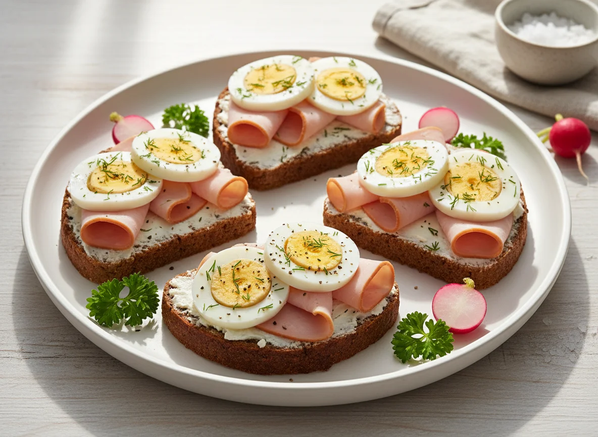 Бутерброды с ветчиной и вареное яйцо photo