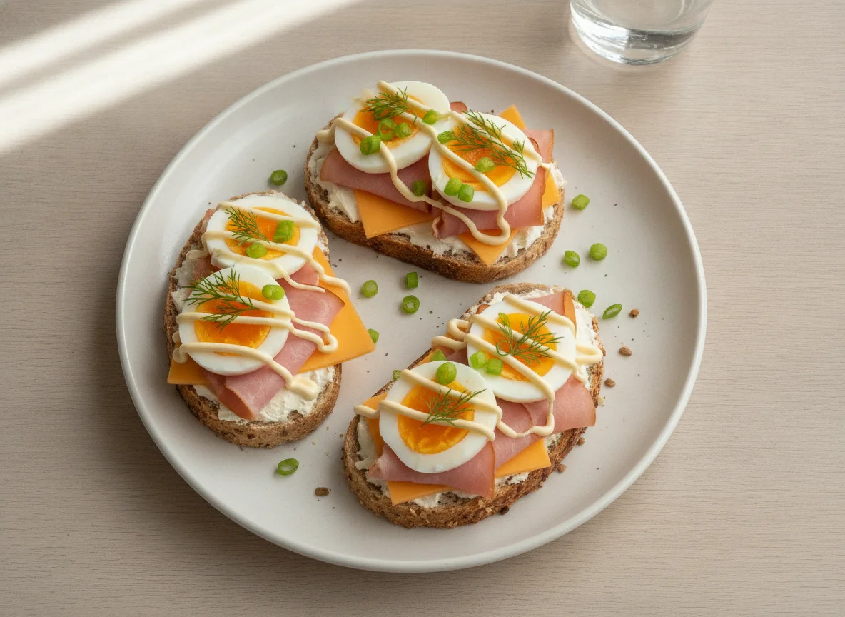 Бутерброды с ветчиной, сыром и яйцами photo
