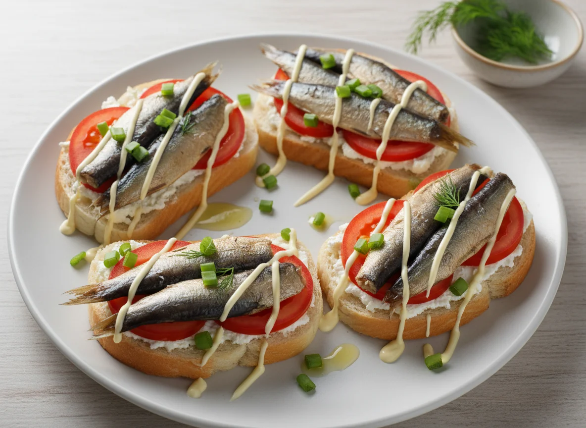 Бутерброды со шпротами и помидорами photo