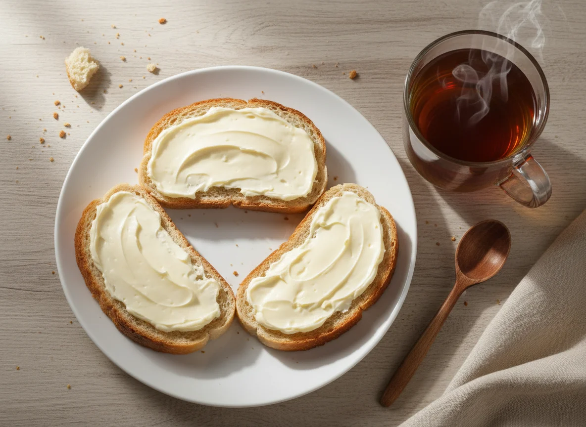 Чай с хлебом и плавленым сыром photo