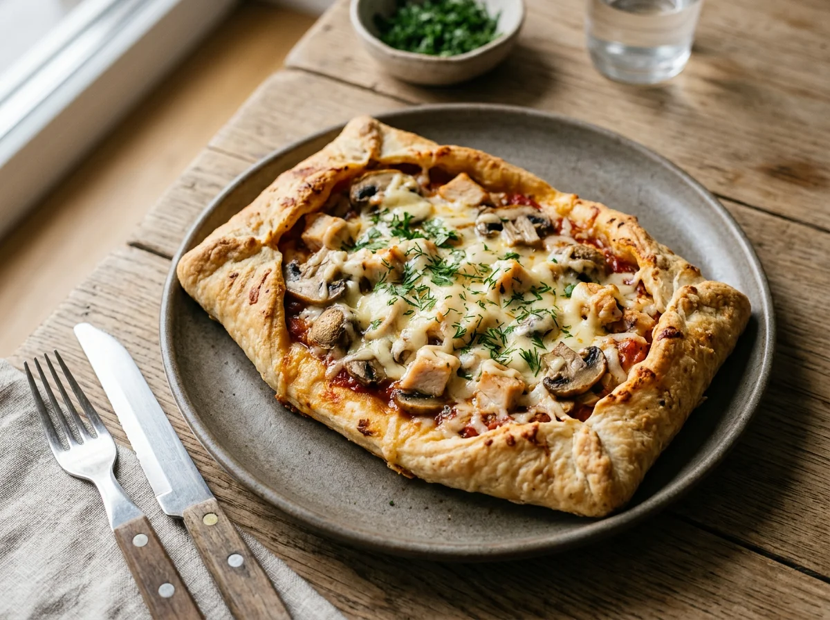 Чебупицца с курицей и грибами photo