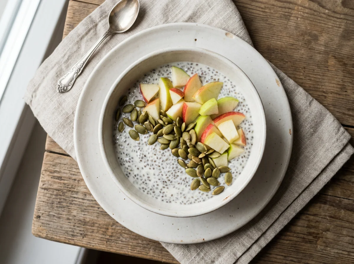 Чиа-пудинг с яблоком и тыквенными семечками photo