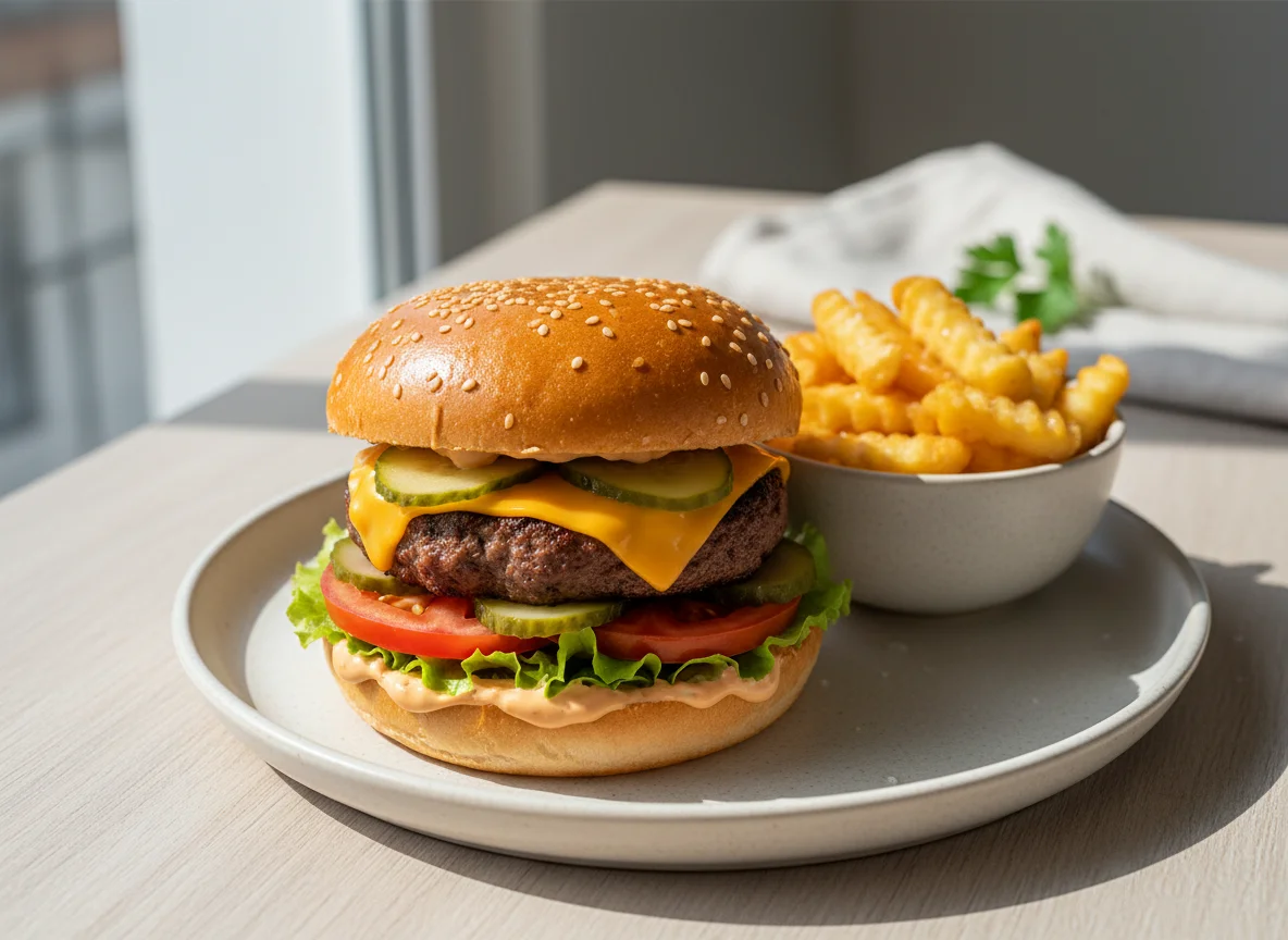 Чизбургер с картофелем photo