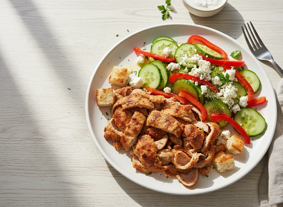 Дёнер с салатом из огурцов, перца и сыра фета photo