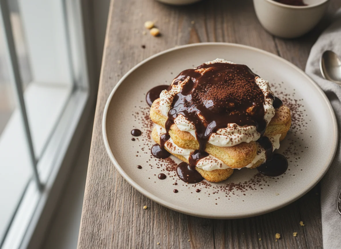 Десерт с кремом и шоколадом photo