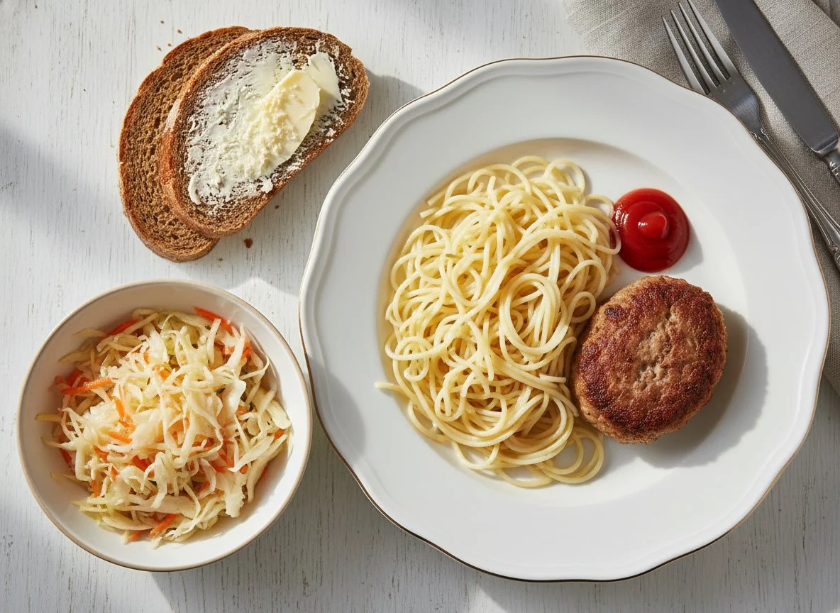 Домашний обед с гарниром и салатом photo