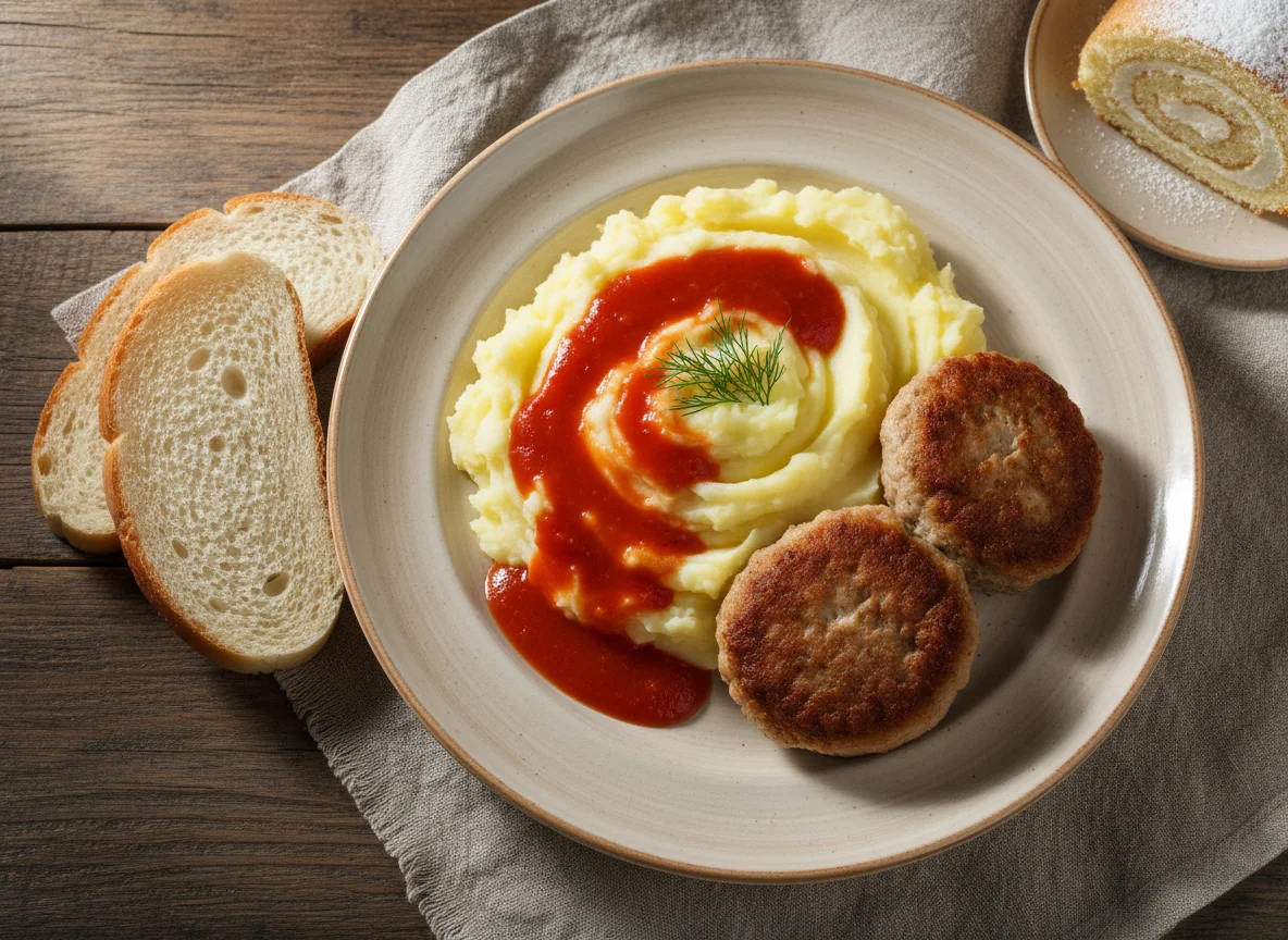 Домашний обед с котлетами и пюре photo