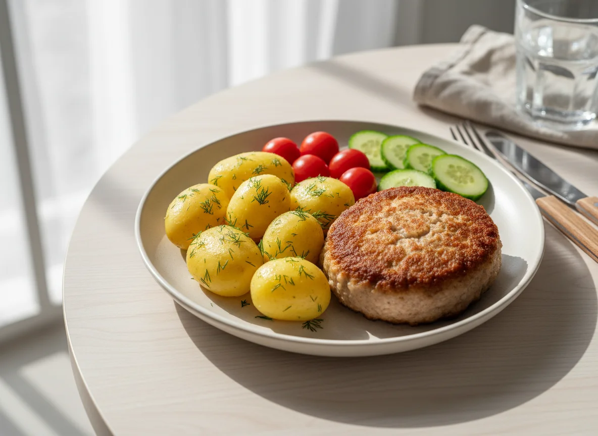 Домашний обед с котлетой и картофелем photo