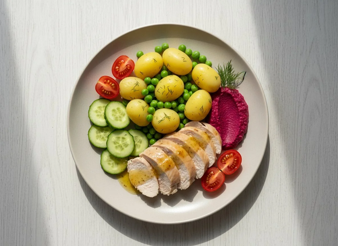 Домашний обед с курицей и овощами photo