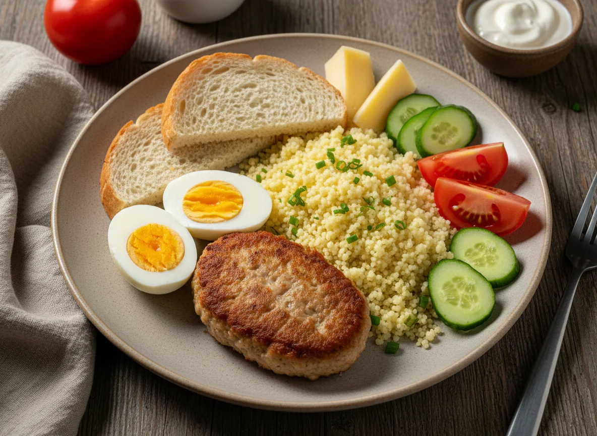 Домашний обед с кускусом и котлетой photo