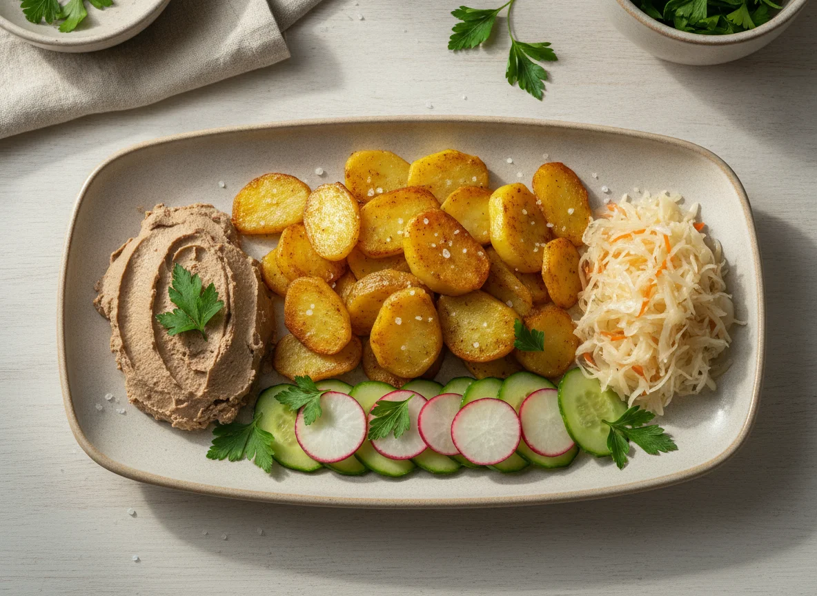 Домашний обед с паштетом и овощами photo