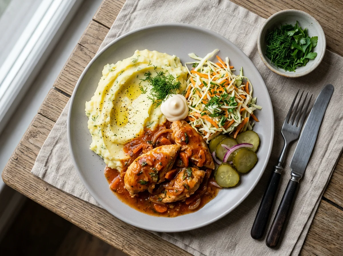 Домашний обед с пюре и курицей photo