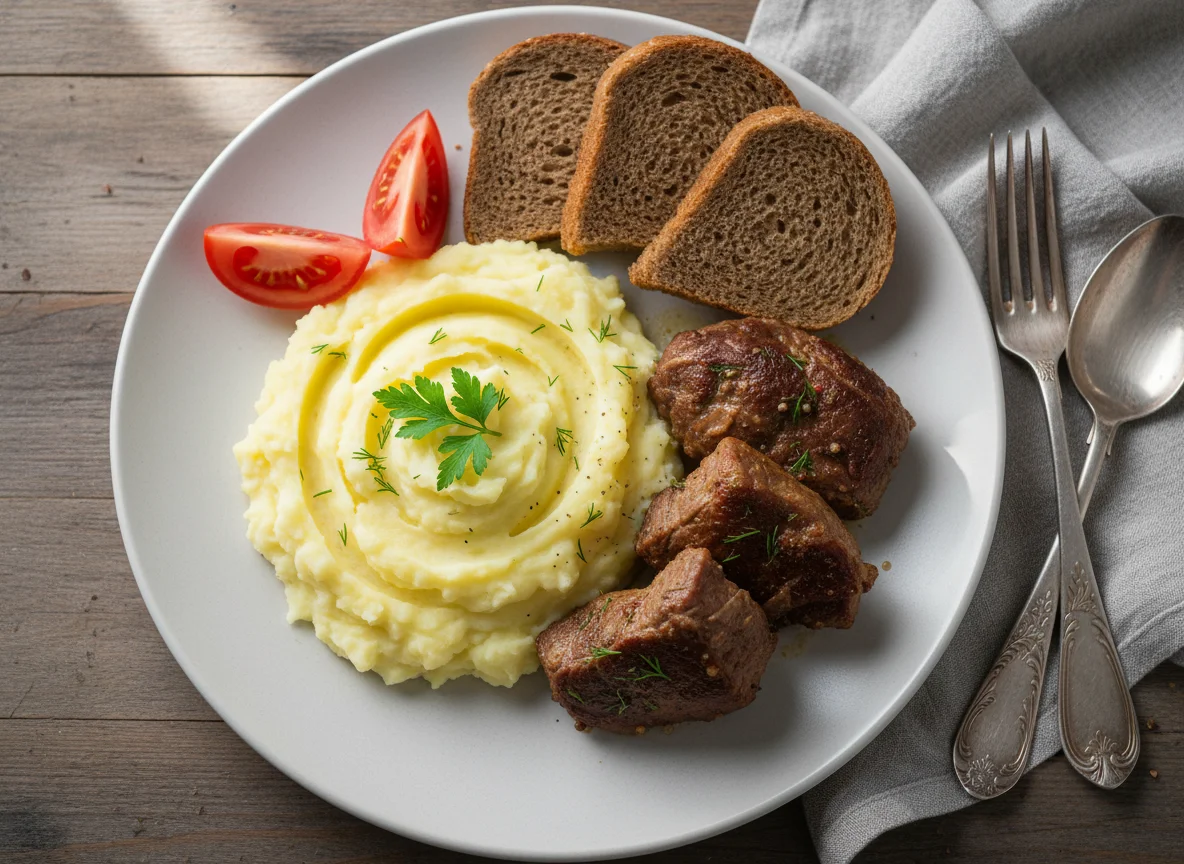 Домашний обед с пюре и мясом photo