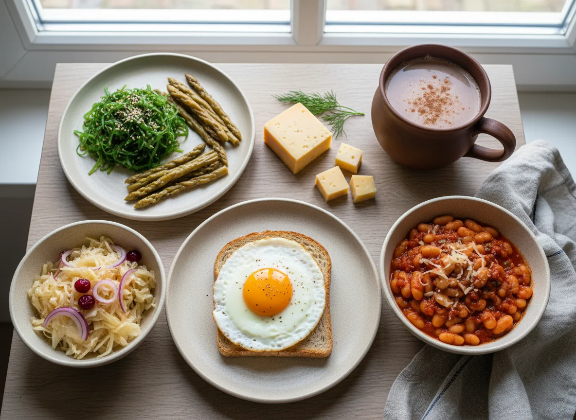 Домашний обед с салатами и бобами photo