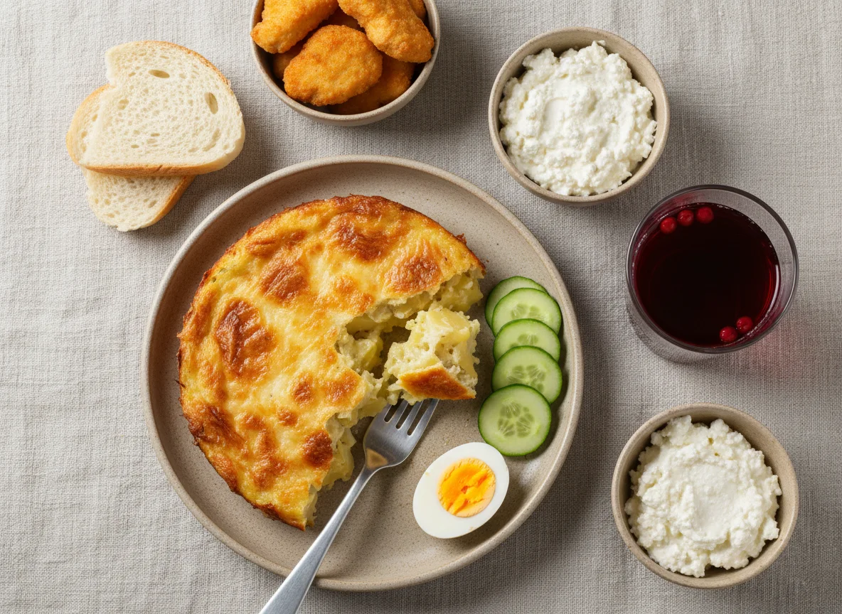 Домашний обед с запеканкой и закусками photo