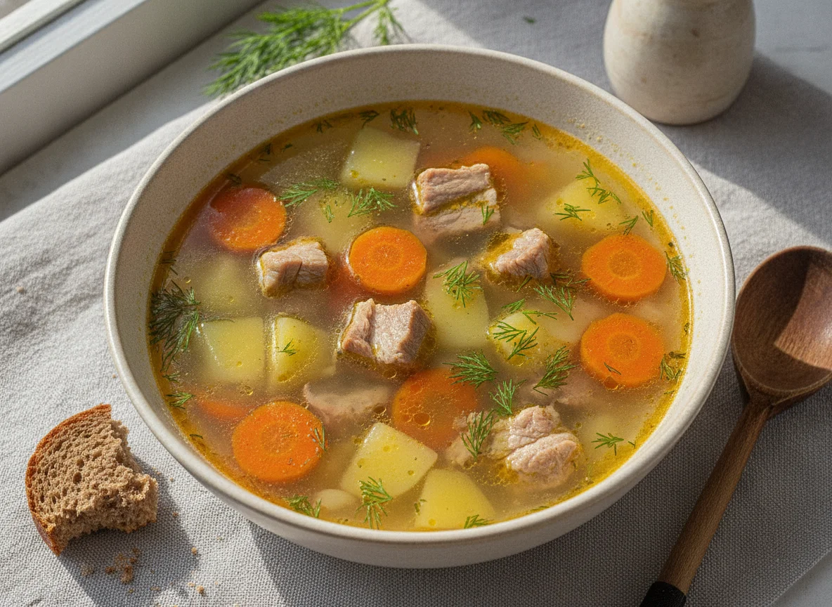 Домашний суп с мясом и овощами photo