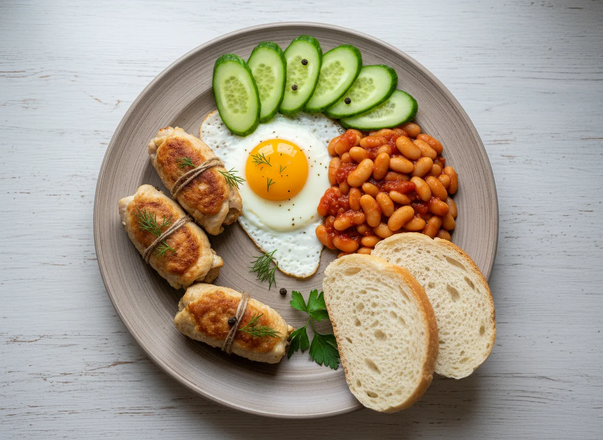 Домашний завтрак с курицей и фасолью photo