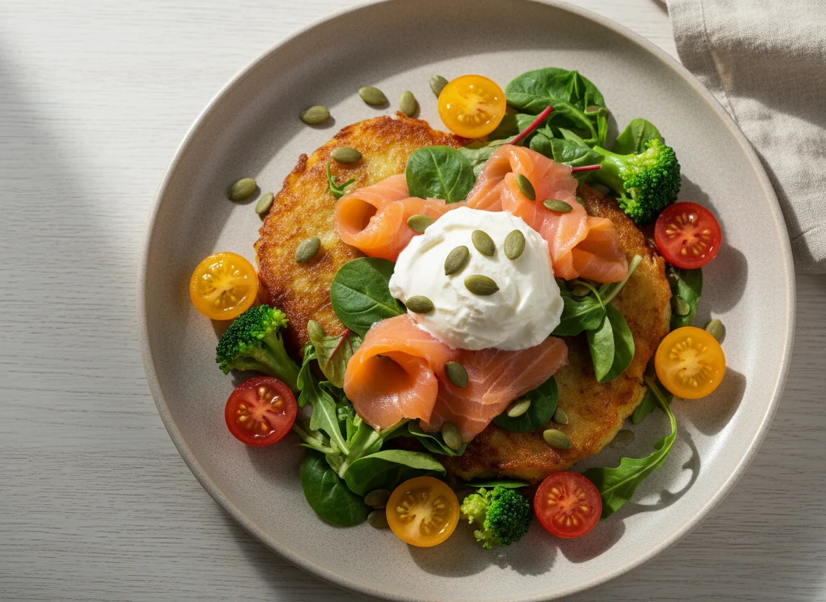 Драник с лососем и овощами photo