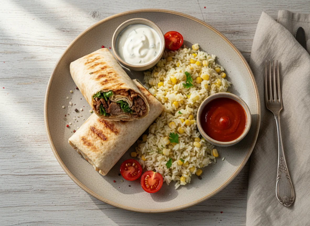 Дюрюм с мясом и рисом photo