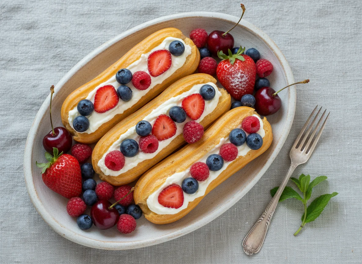 Эклеры с ягодами photo