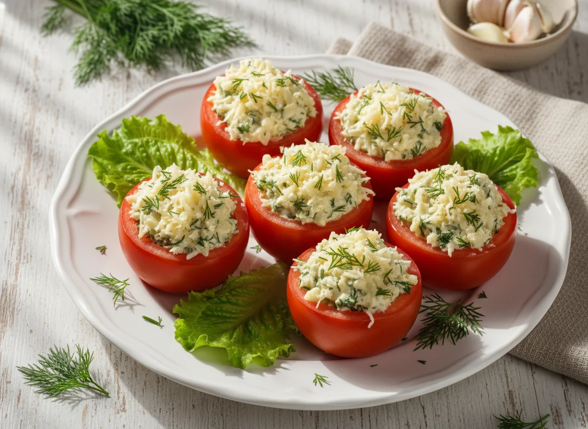 Фаршированные помидоры с сыром и чесноком photo