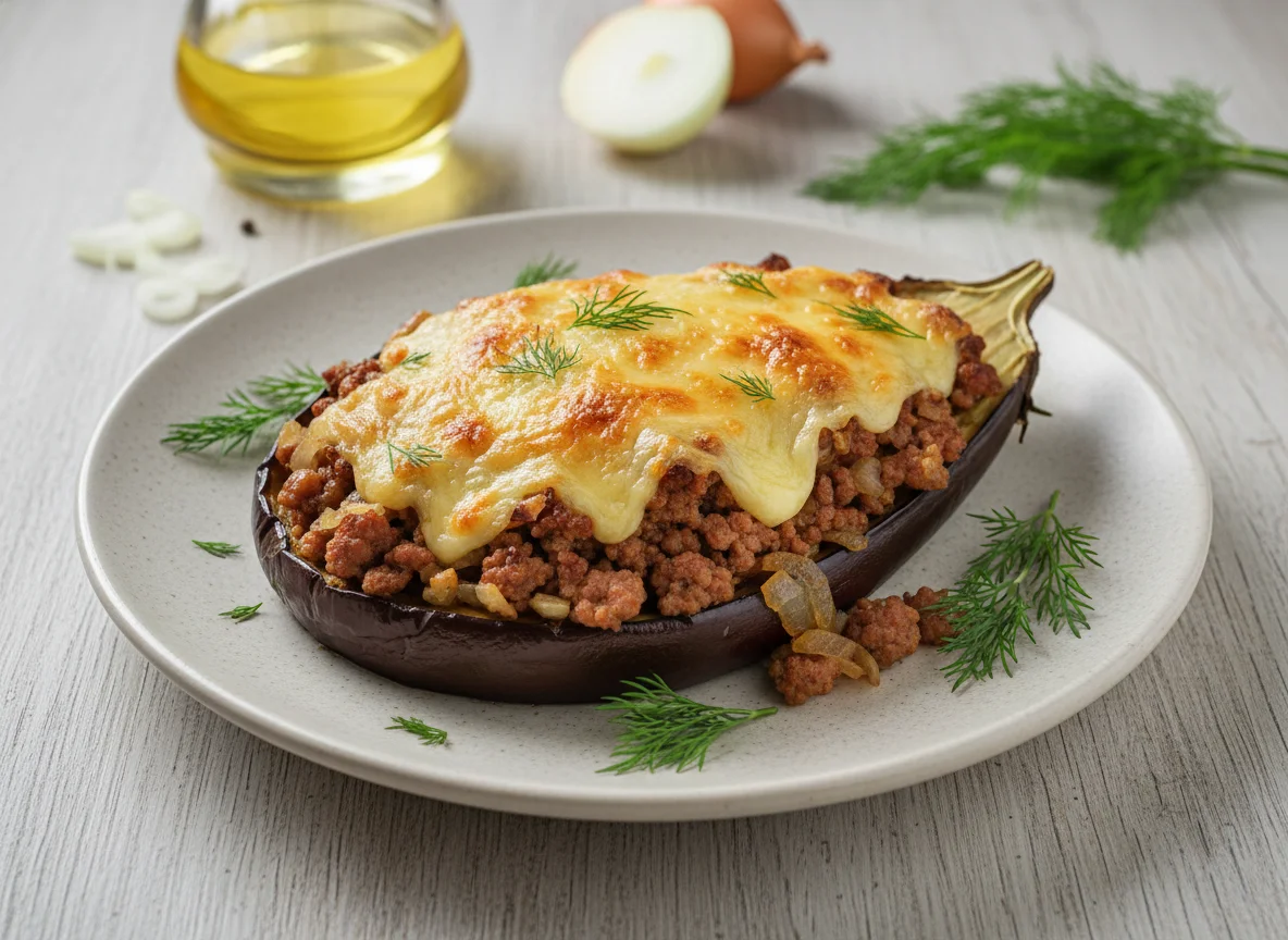 Фаршированный баклажан с сыром photo